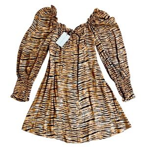 NWT Faithfull The Brand Smocked Mini Dress Animal Print Size Medium NEW